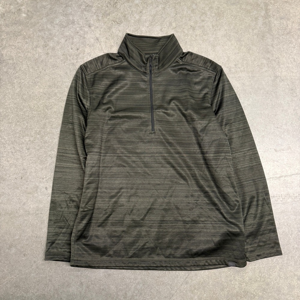 Hawke & Co Mens Pro-Flex Quarter Zip Pullover Large Olive Green Space Dye Tech
